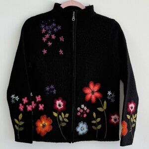Black Wool Jacket with Colorful Flowers